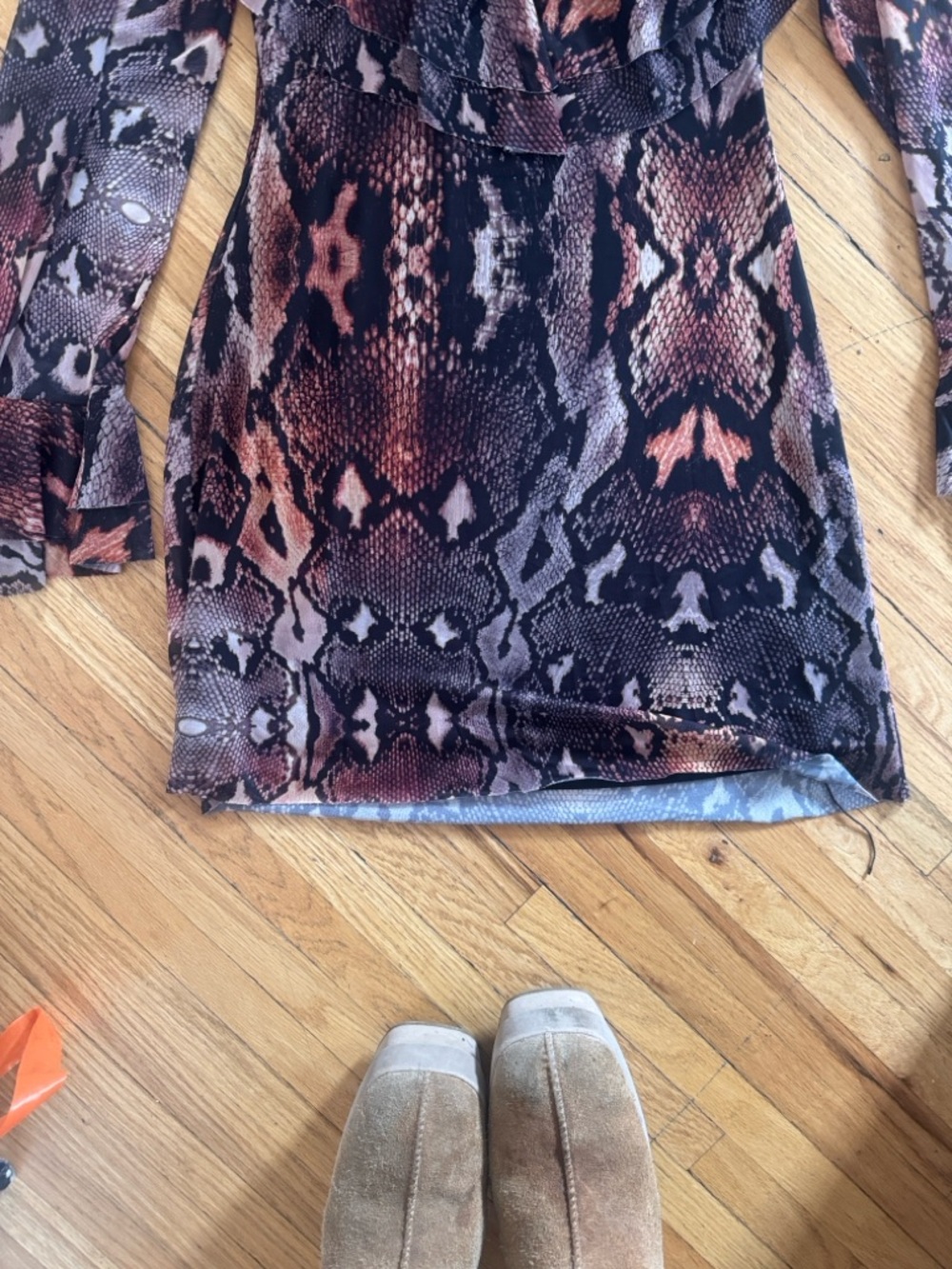 Anthropologie Brown Snake-Print Ruffle Mini Dress brand new - Picture 4 of 5